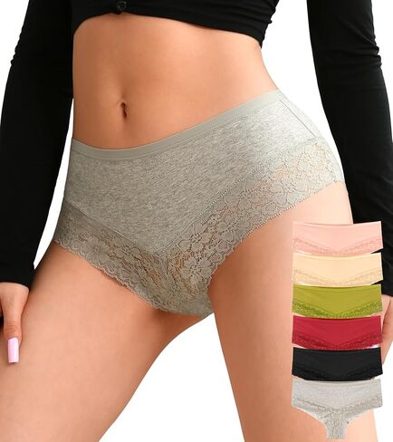 ملابس داخلية نسائية من ASIMOON مصنوعة من القطن بيكيني متوسط ​​الخصر مثير من الدانتيل للسيدات 6 قطع in Kuwait