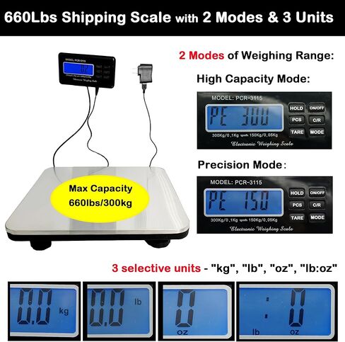 VOELIGT مقياس بريدي رقمي 660 رطل LCD مقياس الشحن 14 "x 12" منصة غير القابل للصدأ 300 كجم مقياس البريد المحمول مقياس الأرضية in Kuwait