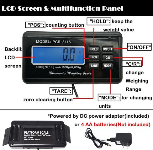 VOELIGT مقياس بريدي رقمي 660 رطل LCD مقياس الشحن 14 "x 12" منصة غير القابل للصدأ 300 كجم مقياس البريد المحمول مقياس الأرضية in Kuwait