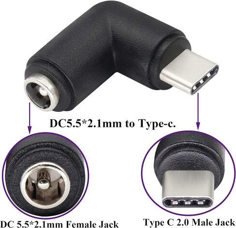 90 Degree Type C USB Male to DC 5.5x2.1mm Female Connector DC Barrel Jack Power Adapter for Type C USB Charging Device (2Pack) in Kuwait