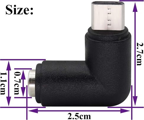 90 Degree Type C USB Male to DC 5.5x2.1mm Female Connector DC Barrel Jack Power Adapter for Type C USB Charging Device (2Pack) in Kuwait