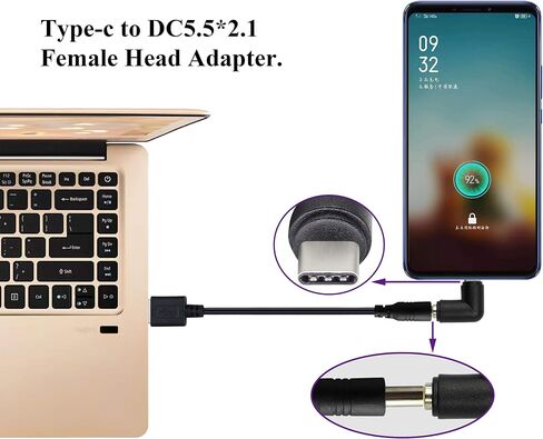 90 Degree Type C USB Male to DC 5.5x2.1mm Female Connector DC Barrel Jack Power Adapter for Type C USB Charging Device (2Pack) in Kuwait