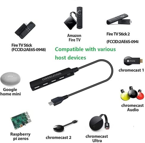 4-Port Micro USB HUB OTG Cable Adapter for Fire Stick 4K,Raspberry Pi Zero,Playstation Classic,Sega Genesis Mini,Android Phone,Tablet,with Micro USB Powered Port in Kuwait