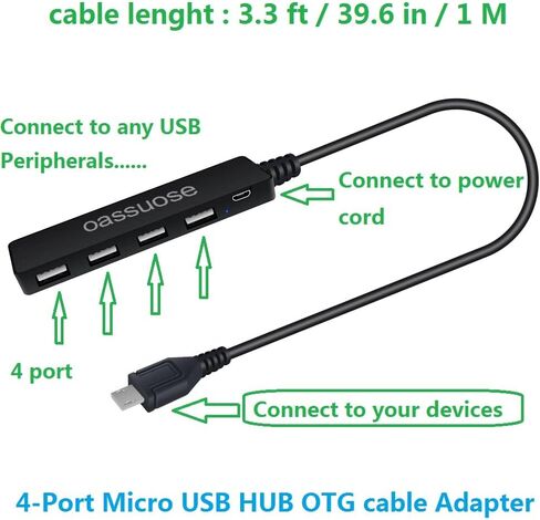 4-Port Micro USB HUB OTG Cable Adapter for Fire Stick 4K,Raspberry Pi Zero,Playstation Classic,Sega Genesis Mini,Android Phone,Tablet,with Micro USB Powered Port in Kuwait