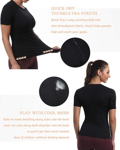 RUNNING GIRL Seamless Workout Shirts for Women，Short Sleeve T-Shirt Stretch Tees Quick Dry Gym Athletic Tops in Kuwait