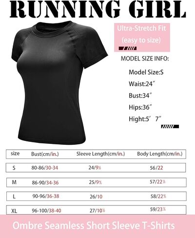 RUNNING GIRL Seamless Workout Shirts for Women，Short Sleeve T-Shirt Stretch Tees Quick Dry Gym Athletic Tops in Kuwait