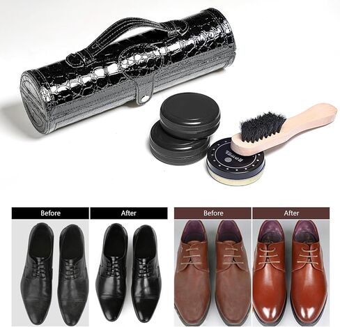 YUET طقم تلميع الأحذية تنظيف تألق الرعاية برميل مجموعة للجلد البني الأسود مع فرشاة حقيبة السفر الفاخرة قسط لينة 12 قطعة in Kuwait