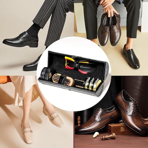 YUET طقم تلميع الأحذية تنظيف تألق الرعاية برميل مجموعة للجلد البني الأسود مع فرشاة حقيبة السفر الفاخرة قسط لينة 12 قطعة in Kuwait