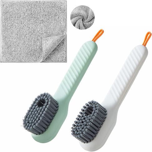 Liquid Adding Soft Fur Cleaning Brush, Multifunctional Cleaning Brush with Soap Dispenser, Multifunctional Liquid Shoe Brush, 2 Brushes + 2 Cleaning Cloths for Home Cleaning, Shoe Washing, Laundry in Saudi Arabia