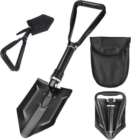 NEISRAI Folding Survival Shovel, Off-Road Trenching, 180 Degree Folding, for Gardening, Emergency, Hiking (Black) in Kuwait