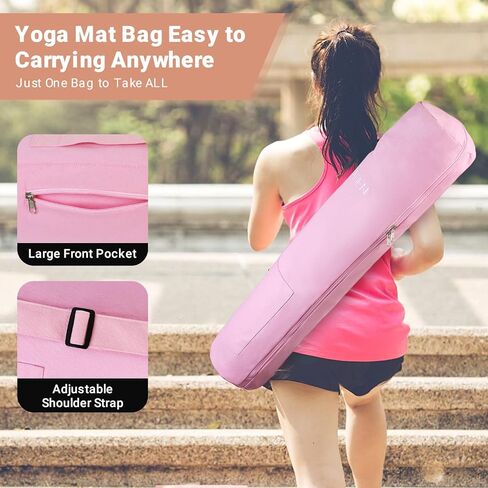 Yoga Mat Bag, Canvas Yoga Mat Bag Carrying Bag with Multi-Functional Storage Pockets, Adjustable Strap & Full-Zip Exercise Yoga Mat, Fits Gym, Class, Beach Park, Travel for Women & Men in Saudi Arabia