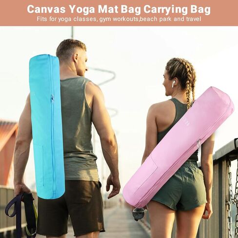Yoga Mat Bag, Canvas Yoga Mat Bag Carrying Bag with Multi-Functional Storage Pockets, Adjustable Strap & Full-Zip Exercise Yoga Mat, Fits Gym, Class, Beach Park, Travel for Women & Men in Saudi Arabia