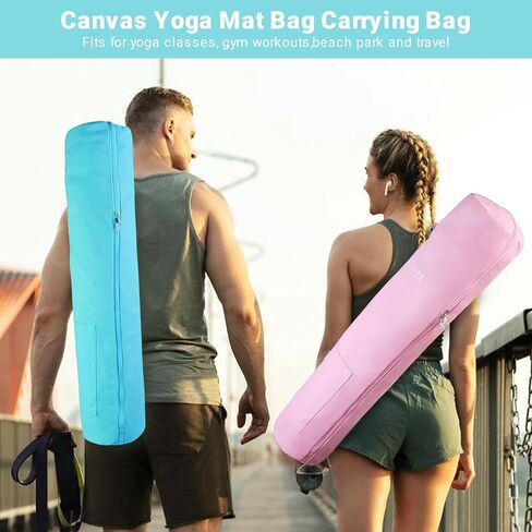 Yoga Mat Bag, Canvas Yoga Mat Bag Carrying Bag with Multi-Functional Storage Pockets, Adjustable Strap & Full-Zip Exercise Yoga Mat, Fits Gym, Class, Beach Park, Travel for Women & Men in Saudi Arabia