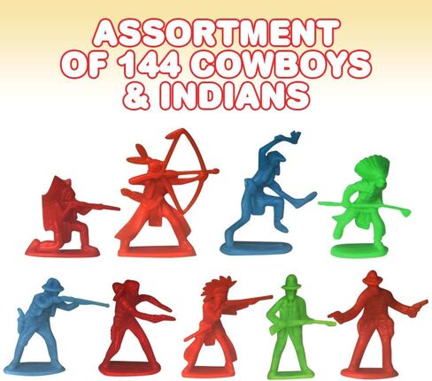 ArtCreativity Cowboy & Indian Action Figurines Assortment, Bulk Pack of 144, Assorted Colors Little Plastic Figures in Assorted Poses, Cupcake Toppers, Goodie Bag Fillers & Party Favors for Kids in Saudi Arabia