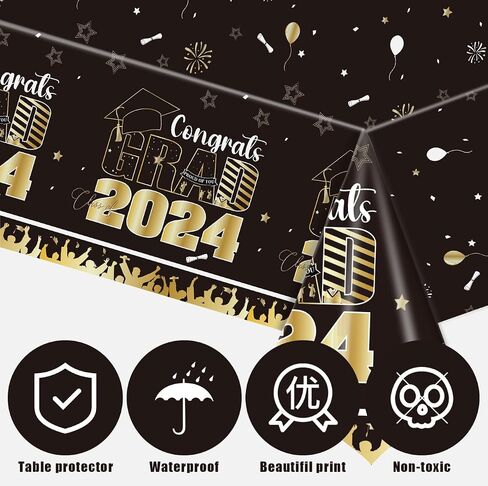 2024 لوازم حفلات التخرج، مجموعة أدوات مائدة حفلات التخرج باللون الأسود، طبق ورقي للاستعمال مرة واحدة، منديل، كوب، مفرش المائدة، ديكور حفلات التخرج، يخدم 24 شخصًا in Saudi Arabia