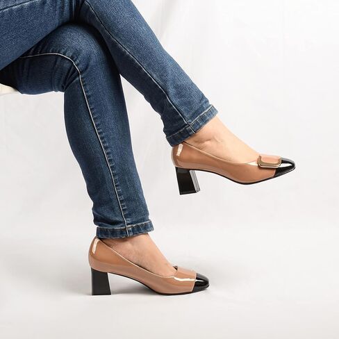 ANN CREEK Women's Pumps Shoes for Women Dressy Low Heel Rush Hour Office Shoes Two Tone Womens Pumps Square Toe 2.4 Inch Chunky Heel Slip On in Saudi Arabia