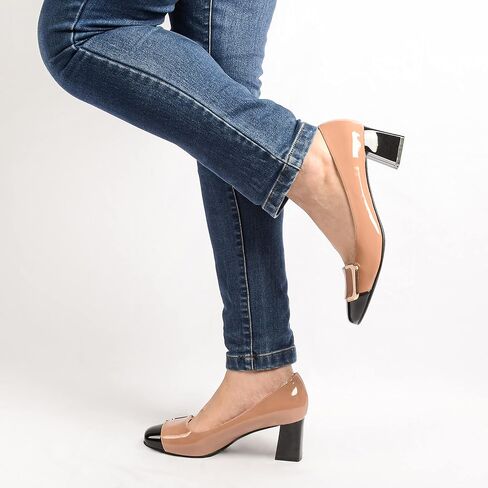 ANN CREEK Women's Pumps Shoes for Women Dressy Low Heel Rush Hour Office Shoes Two Tone Womens Pumps Square Toe 2.4 Inch Chunky Heel Slip On in Saudi Arabia