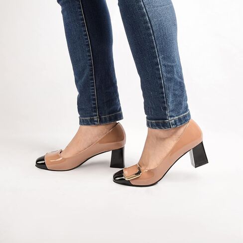 ANN CREEK Women's Pumps Shoes for Women Dressy Low Heel Rush Hour Office Shoes Two Tone Womens Pumps Square Toe 2.4 Inch Chunky Heel Slip On in Saudi Arabia