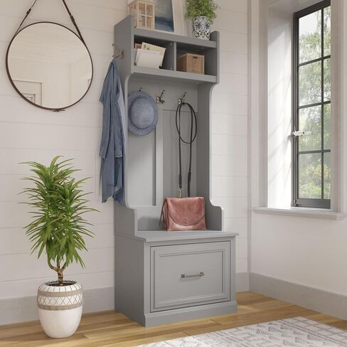 kathy ireland Home by Bush WDL007CG Woodland 69-Inch Coat Rack and Small Shoe Bench with Drawer and 2 Shelves, Cape Cod Gray in Saudi Arabia