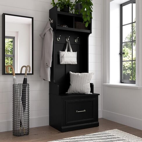 kathy ireland Home by Bush WDL007CG Woodland 69-Inch Coat Rack and Small Shoe Bench with Drawer and 2 Shelves, Cape Cod Gray in Saudi Arabia