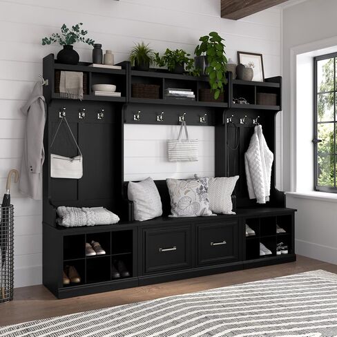 kathy ireland Home by Bush WDL007CG Woodland 69-Inch Coat Rack and Small Shoe Bench with Drawer and 2 Shelves, Cape Cod Gray in Saudi Arabia