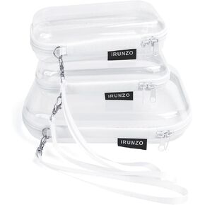 iRUNZO 3 PCS Clear Hard Shell Zipper Case With Handle Strap，Clear Plastic Waterproof Cosmetic Makeup Bags Toiletry Pouches for Travel With Double Zipper，Kid's Toy Storage Organizer Bins Box in Saudi Arabia
