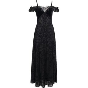 Women's Gothic Off - Shoulder Lace Maxi Dress with Side Slit Vintage Velvet Formal Evening Gown Slip Dress Victorian in Saudi Arabia