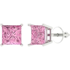 3.94cttw الأميرة قص VVS1 سوليتير خالية من الصراع حقيقية الوردي للجنسين مصمم وأقراط الصلبة 14 كيلو الذهب الأبيض المسمار الخلفي in Kuwait