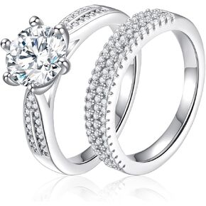 MinlingQi 18K White Gold Plated Stackable Rings Set for Women Cubic Zirconia Stacking Bands Wedding Engagement Promise Eternity Bridal Ring Sets in Saudi Arabia