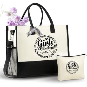 InnoBeta Girls Weekend Gifts for Women, Girls Weekend Tote - Apparently We Are Trouble - Canvas Tote Bag, Top Zipper Closure & Adjustable Shoulder Strap in Saudi Arabia