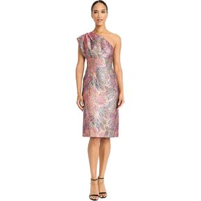 Maggy London Womens One Shoulder Metallic Jacquard Evening Dress - Fitted Special Occasion Cocktail Dress in Saudi Arabia