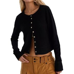 سترة صوفية نسائية مقصوصة من TIKITIDES سترة صوفية بأكمام طويلة وزر سفلي وأصفاد مضلعة ملابس شتوية عصرية 2025 in Kuwait