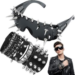 Saysurey 5 Pcs Punk Spike Sunglasses Leather Rivet Bracelets Set, Gothic Rock Sunglasses Y2k Emo Studded Bracelet Accessories for Halloween Cosplay Club Party Costume in Saudi Arabia