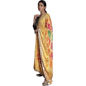 Exotic India Phulkari Embroidered Dupatta from Punjab with Mirrors and Gota Patti Border - Art Silk in Kuwait