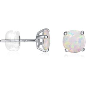 14K أقراط الذهب ترصيع للنساء 6mm الأبيض النار أوبال القرط هدايا مجوهرات هيبوالرجينيك in Kuwait