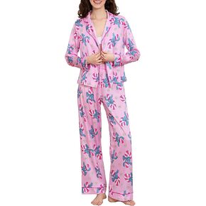 ensswliz Christmas Pajamas for Women Bow Tie Long Sleeve Shirt Pants Satin Silk Xmas Graphic 2 Piece Pjs Set Sleepwear in Kuwait