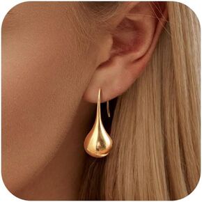أقراط نسائية متدلية خفيفة الوزن - أقراط مطلية بالذهب عيار 18 قيراط بشكل بيضاوي تسحب من خلال القرط، حلقات أذن مكتنزة مضادة للحساسية، مجوهرات عصرية، هدايا عيد الميلاد وحفلات التخرج لصديقتها in Kuwait