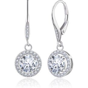 Moissanite Drop Earrings for Women, 18K White Gold Plated 925 Sterling Silver Dangle Leverback Earrings, Hypoallergenic Dainty 1.0ct-2.0ct D Color Simulated Diamond Jewelry Gifts for Mom Her Birthday in Saudi Arabia