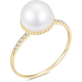 10K Solid Gold Pearl Wedding Ring for Women, Yellow Gold Moissanite 9mm Freshwater Pearl Flower Ring, June Birthstone Jewelry Gift Anniversary Birthday Christmas Gift for Her, Size 6-8 in Saudi Arabia