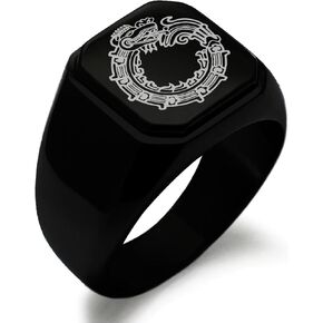 الفولاذ المقاوم للصدأ ازتيك Ouroboros الثعبان رون رمز مربع مسطح الأعلى نمط السائق حلقة مصقولة in Kuwait