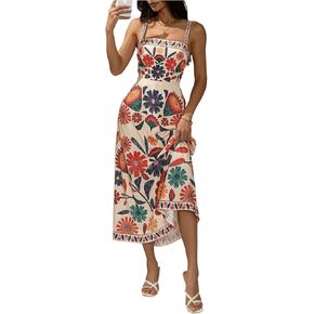 GORGLITTER Women's Floral Print Backless Maxi Dresses Sleeveless Boho Summer Vacation A Line Flowy Prom Long Sundresses in Kuwait