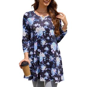 Loveliin Womens Tunic Tops 3/4 Sleeve Dressy Casual Plus Size Tunic To Wear With Leggings Swing Shirt Loose Fit Blouses in Saudi Arabia