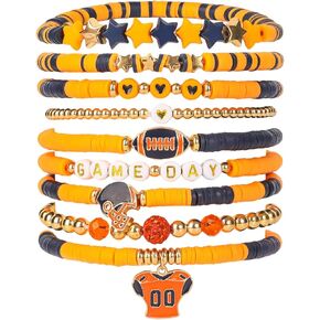 Hlcof Game Day 9pcs Bracelet Football Charm Beaded Stretch Bracelet Sports Jewelry for Football Dads Moms Coaches Fans Gifts for teens in Saudi Arabia