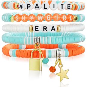 VietHerb Coral Orange and Turquoise Blue Friendship Bracelet, Beaded Stretch Bracelets for Friends, Family, Elastic Layering Boho Jewelry, Christmas Halloween Holiday Birthday Gifts in Saudi Arabia