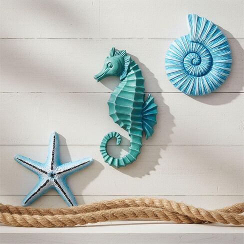 AIM & GGKK 3D Art Ocean Beach Wall Decor Coastal Decorations Sets with Starfish, Seahorse,Conch for Bedroom Bathroom Livingroom Beach House in Saudi Arabia