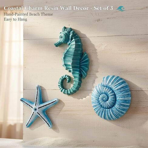 AIM & GGKK 3D Art Ocean Beach Wall Decor Coastal Decorations Sets with Starfish, Seahorse,Conch for Bedroom Bathroom Livingroom Beach House in Saudi Arabia