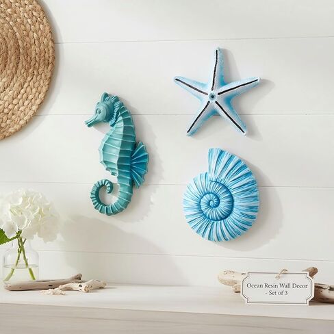 AIM & GGKK 3D Art Ocean Beach Wall Decor Coastal Decorations Sets with Starfish, Seahorse,Conch for Bedroom Bathroom Livingroom Beach House in Saudi Arabia
