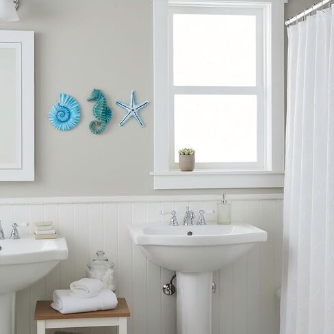 AIM & GGKK 3D Art Ocean Beach Wall Decor Coastal Decorations Sets with Starfish, Seahorse,Conch for Bedroom Bathroom Livingroom Beach House in Saudi Arabia