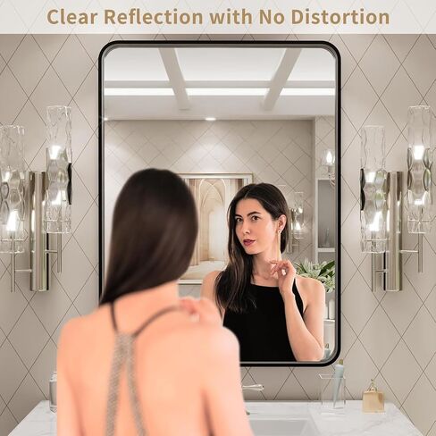 miroro 48 بوصة طول × 30 بوصة عرض مرآة حمام بإطار معدني أسود للجدار مرآة مستطيلة بزاوية قائمة مضادة للصدأ، زجاج مقسى، يتم تعليقها أفقيًا أو رأسيًا in Saudi Arabia