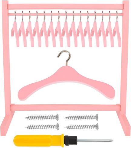 17 PCS Wood Doll Doll Rack With Wooden Clother Hanger Mini Wooden Girl Doll Clotion Hanger Organizer Skillizer Skill for 18 inch girl doll dollhouse baby dollhouse in Kuwait